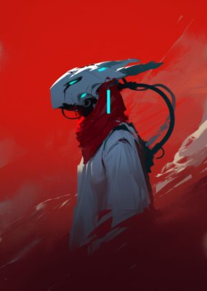 Seer: A Digital Painting of a Futuristic Nomad - Premium Wooden Framed Poster. Ready to Hang.