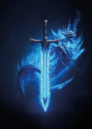Demon Slayer: Blazing Blue Dragon Sword Artwork - Premium Wooden Framed Poster. Ready to Hang.