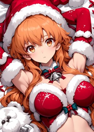 Anime Christmas Girl: Festive Holiday Artwork - Premium Wooden Framed Poster. Ready to Hang.
