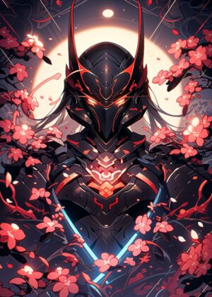 Cyberpunk Samurai: Digital Art Print - Premium Wooden Framed Poster. Ready to Hang.