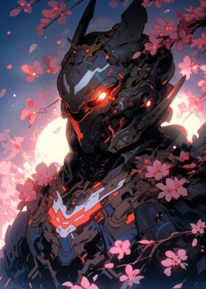 Cyberpunk Samurai: Digital Art Print - Premium Wooden Framed Poster. Ready to Hang.