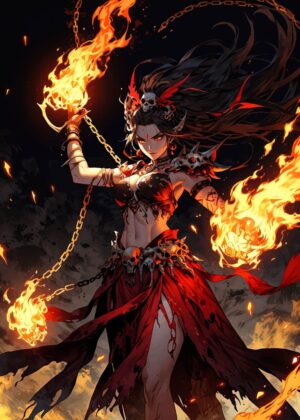 Fiery Female Warrior: A Digital Painting - Premium Wooden Framed Poster. Ready to Hang.