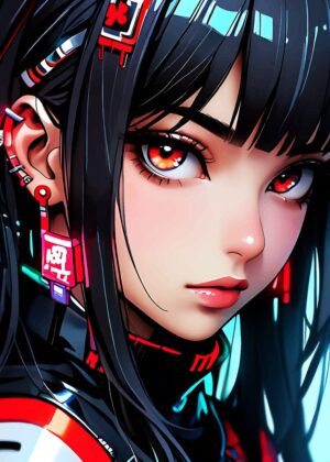 Red Eyes Anime Girl Art Print - Premium Wooden Framed Poster. Ready to Hang.