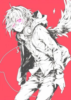 Angel Boy with Headphones: Anime Art Print - Premium Wooden Framed Poster. Ready to Hang.