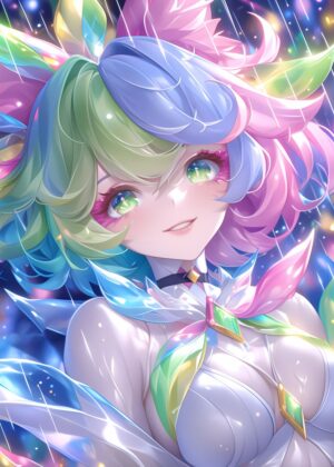 Anime Girl in the Rain: Vibrant Digital Art Print - Premium Wooden Framed Poster. Ready to Hang.