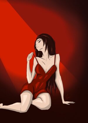 Crimson Nights: A Vampire Anime Girl Artwork - Premium Wooden Framed Poster. Ready to Hang.