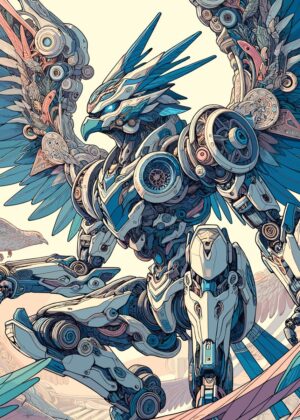 Mecha Anime Bird Robot Art Print - Premium Wooden Framed Poster. Ready to Hang.