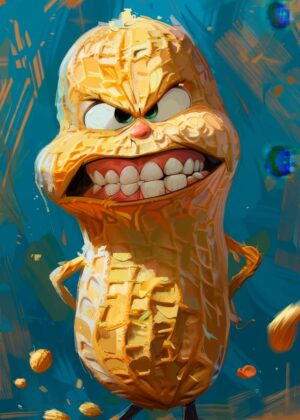 Angry Peanut Cartoon Art Print - Premium Wooden Framed Poster. Ready to Hang.