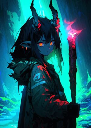 Dark Fantasy Demon Girl Art Print - Premium Wooden Framed Poster. Ready to Hang.