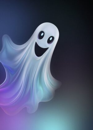 Friendly Ghost: A Spooktacular Halloween Illustration - Premium Wooden Framed Poster. Ready to Hang.