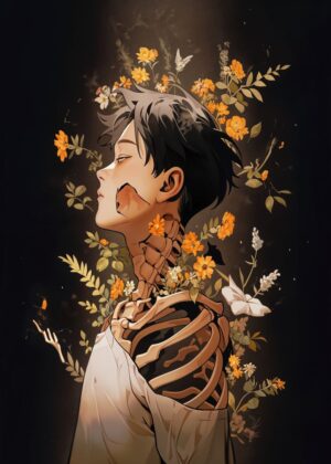 Bloomcore of Decay: A Surreal Portrait of Ephemeral Beauty - Premium Wooden Framed Poster. Ready to Hang.