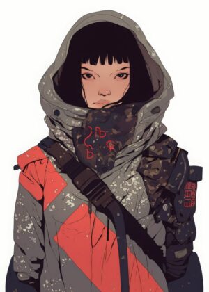 Cyberpunk Girl: Futuristic Fashion and Urban Grit - Premium Wooden Framed Poster. Ready to Hang.