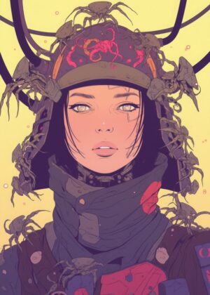 Cyberpunk Spider Woman Art Print - Premium Wooden Framed Poster. Ready to Hang.
