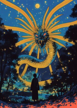 Creatures Pt. 2: Night Sky Dragon - Premium Wooden Framed Poster. Ready to Hang.