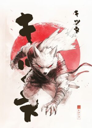 Fox Samurai: An Artistic Fusion of Nature and Warrior Spirit - Premium Wooden Framed Poster. Ready to Hang.