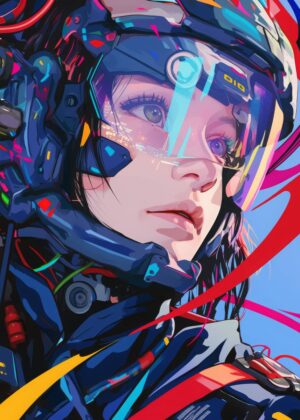 Cyberpunk Girl: A Vivid Digital Art Print - Premium Wooden Framed Poster. Ready to Hang.