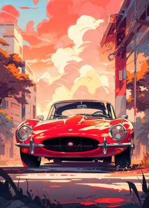 Sunset Drive: Classic Car Art Print - Premium Wooden Framed Poster. Ready to Hang.