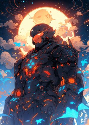 Cybernetic Warrior: Digital Art Print - Premium Wooden Framed Poster. Ready to Hang.