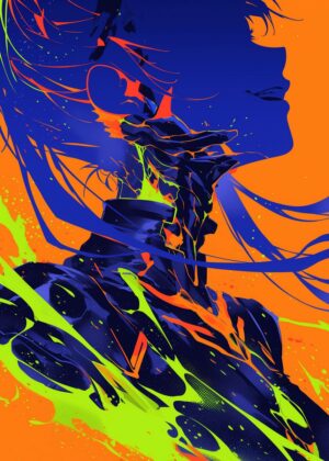 Neon Anime Girl Profile Art Print - Premium Wooden Framed Poster. Ready to Hang.