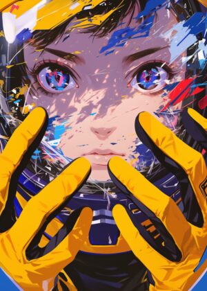 Anime Girl Racer: Vibrant Speed and Style - Premium Wooden Framed Poster. Ready to Hang.
