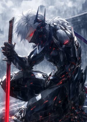 Cyberpunk Samurai: Digital Art Print - Premium Wooden Framed Poster. Ready to Hang.