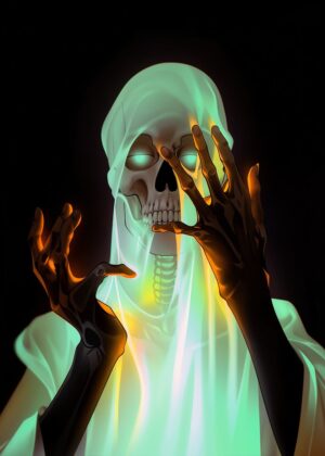The Phantom's Glow: Ethereal Artwork - Premium Wooden Framed Poster. Ready to Hang.