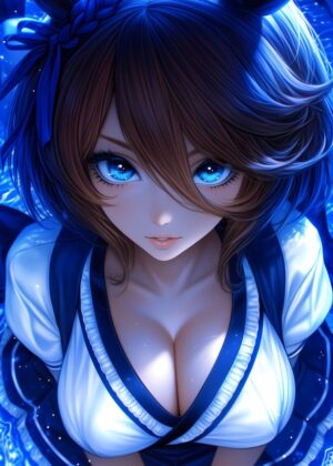 Anime Girl with Striking Blue Eyes - Premium Wooden Framed Poster. Ready to Hang.