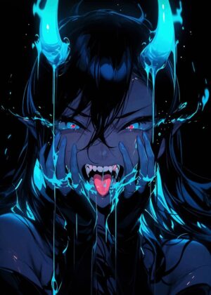 Dark Fantasy Demon Girl Art Print - Premium Wooden Framed Poster. Ready to Hang.