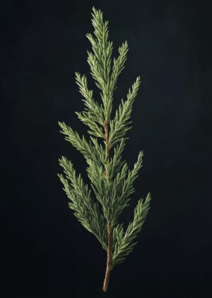 Serene Green Pine Branch - Minimalist Nature Photography - Premium Wooden Framed Poster. Ready to Hang.
