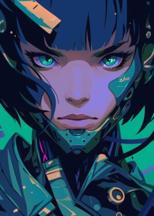 Cyberpunk Girl: Digital Art Print - Premium Wooden Framed Poster. Ready to Hang.