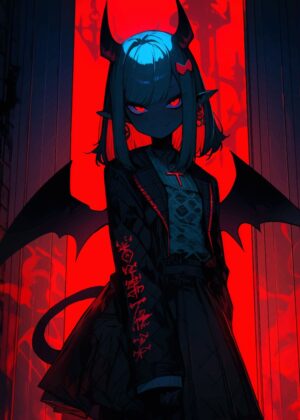 Demon Girl Anime Art Print - Premium Wooden Framed Poster. Ready to Hang.