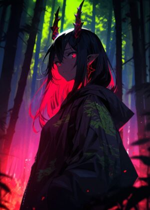 Dark Fantasy Demon Girl Artwork Print - Premium Wooden Framed Poster. Ready to Hang.