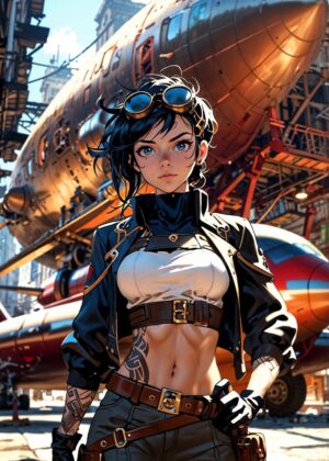 Steampunk Airship Adventure: A Digital Art Print - Premium Wooden Framed Poster. Ready to Hang.