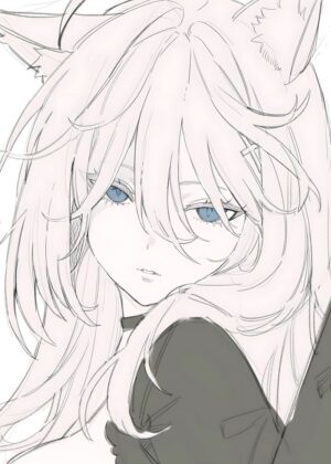 Anime Girl with Cat Ears: Elegant and Mysterious - Premium Wooden Framed Poster. Ready to Hang.