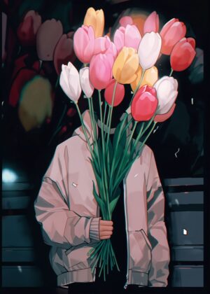Petals of Forgotten Promises: A Melancholic Anime Art Print - Premium Wooden Framed Poster. Ready to Hang.