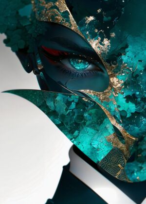 Cyberpunk Teal Eye Digital Art Print - Premium Wooden Framed Poster. Ready to Hang.
