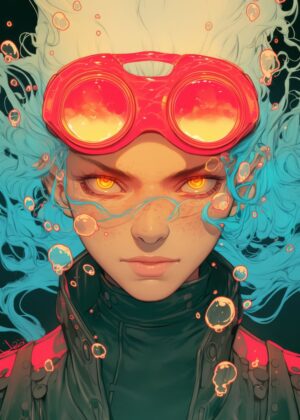 Underwater Girl: Vibrant Digital Art Print - Premium Wooden Framed Poster. Ready to Hang.