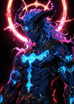 Demonic Warrior: Fierce Digital Art Print - Premium Wooden Framed Poster. Ready to Hang.