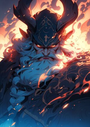 Fiery Demon Lord: A Masterpiece of Digital Fantasy Art - Premium Wooden Framed Poster. Ready to Hang.