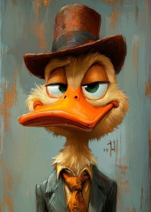 Sophisticated Duck in Top Hat: An Artistic Masterpiece - Premium Wooden Framed Poster. Ready to Hang.