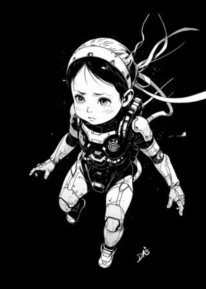 Cyberpunk Child Astronaut: High-Resolution Art Print - Premium Wooden Framed Poster. Ready to Hang.