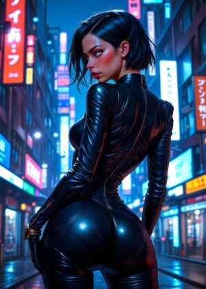 Neon Noir Vigilante: City Nights - Premium Wooden Framed Poster. Ready to Hang.