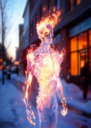 Flame Wraith: A Mystical Digital Artwork - Premium Wooden Framed Poster. Ready to Hang.