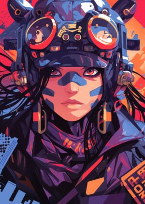 Cyberpunk Girl: Futuristic Digital Art Print - Premium Wooden Framed Poster. Ready to Hang.