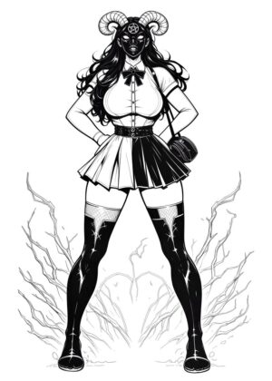 Demonic Babe Gothic Succubus Schoolgirl Artwork Print - Premium Wooden Framed Poster. Ready to Hang.