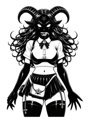 Demonic Babe Gothic Succubus Schoolgirl Art Print - Premium Wooden Framed Poster. Ready to Hang.