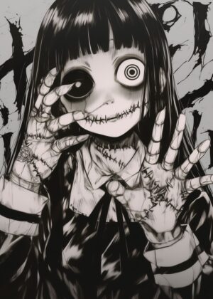 Stitched Doll Girl: Dark Fantasy Art Print - Premium Wooden Framed Poster. Ready to Hang.