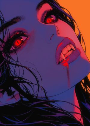 Crimson Tears: A Vampire's Gaze - Premium Wooden Framed Poster. Ready to Hang.