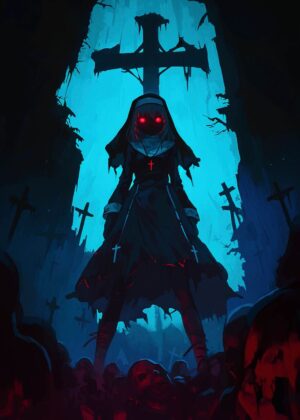 Dark Nun Graveyard Artwork - Premium Wooden Framed Poster. Ready to Hang.