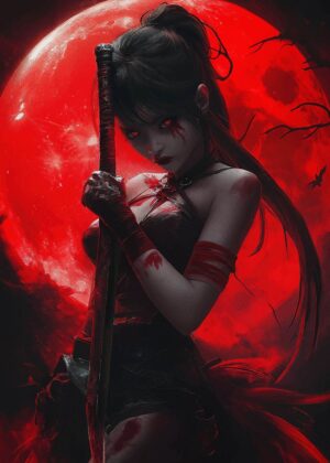 Blood Moon Warrior: A Digital Art Print - Premium Wooden Framed Poster. Ready to Hang.